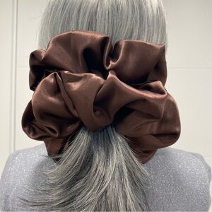 Poly Satin Hair Scrunchie. Dark Brown.  XL.